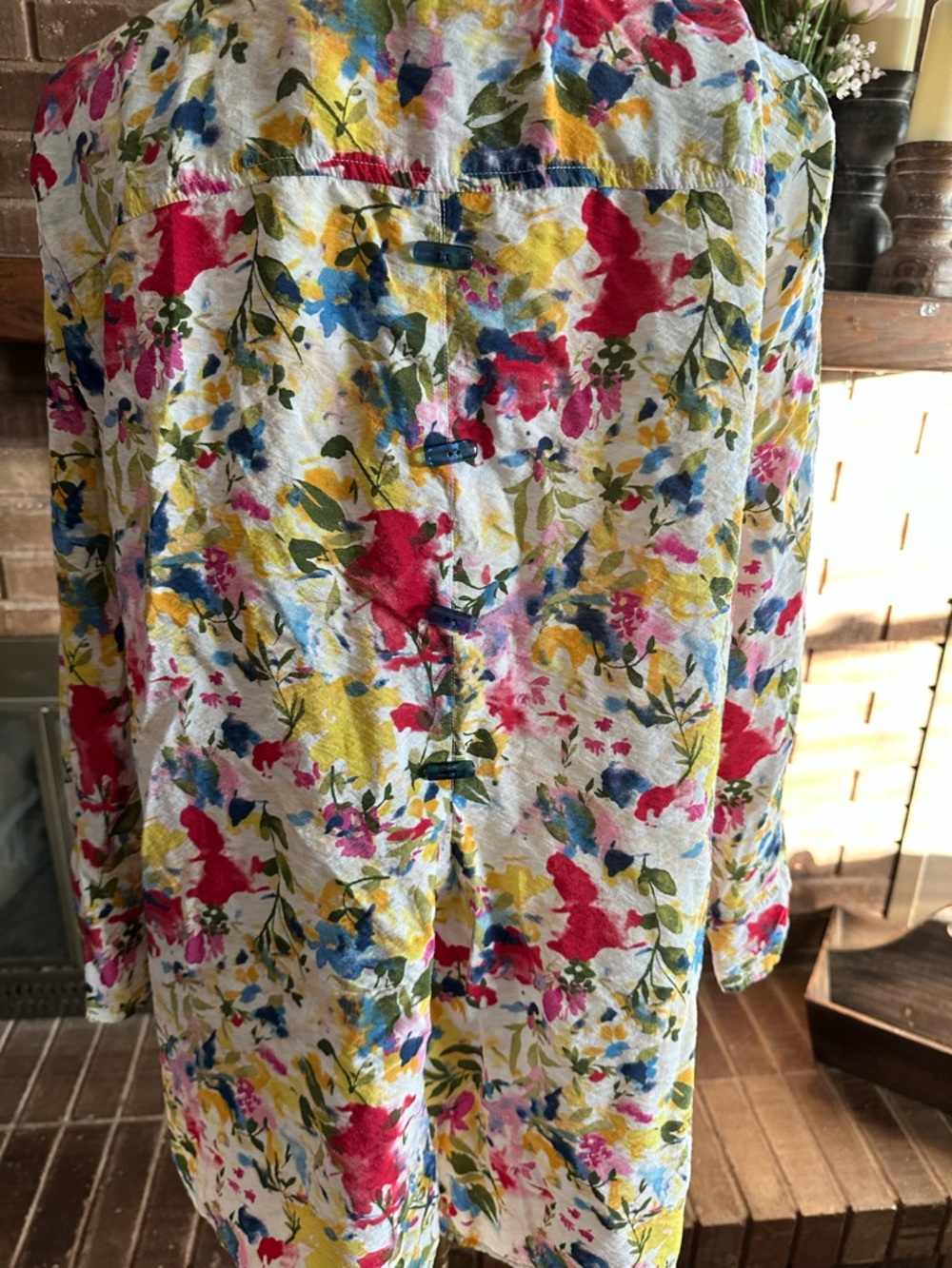 Ali Miles Wire Collar Floral Crinkle Button Front Tunic Shirt Back Toggle XL - Picture 5 of 7